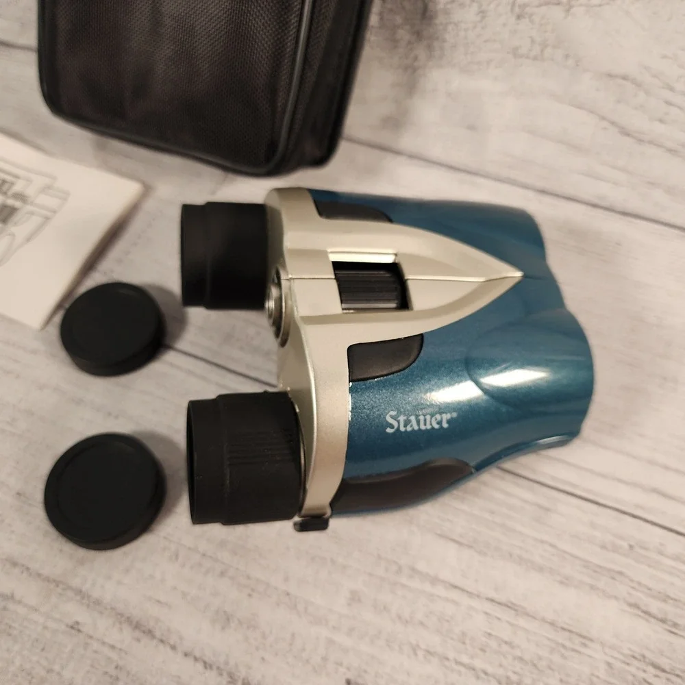 Stauer Optics Compact Zoom Binoculars 20-80x28 Teal Silver with Case & Manual